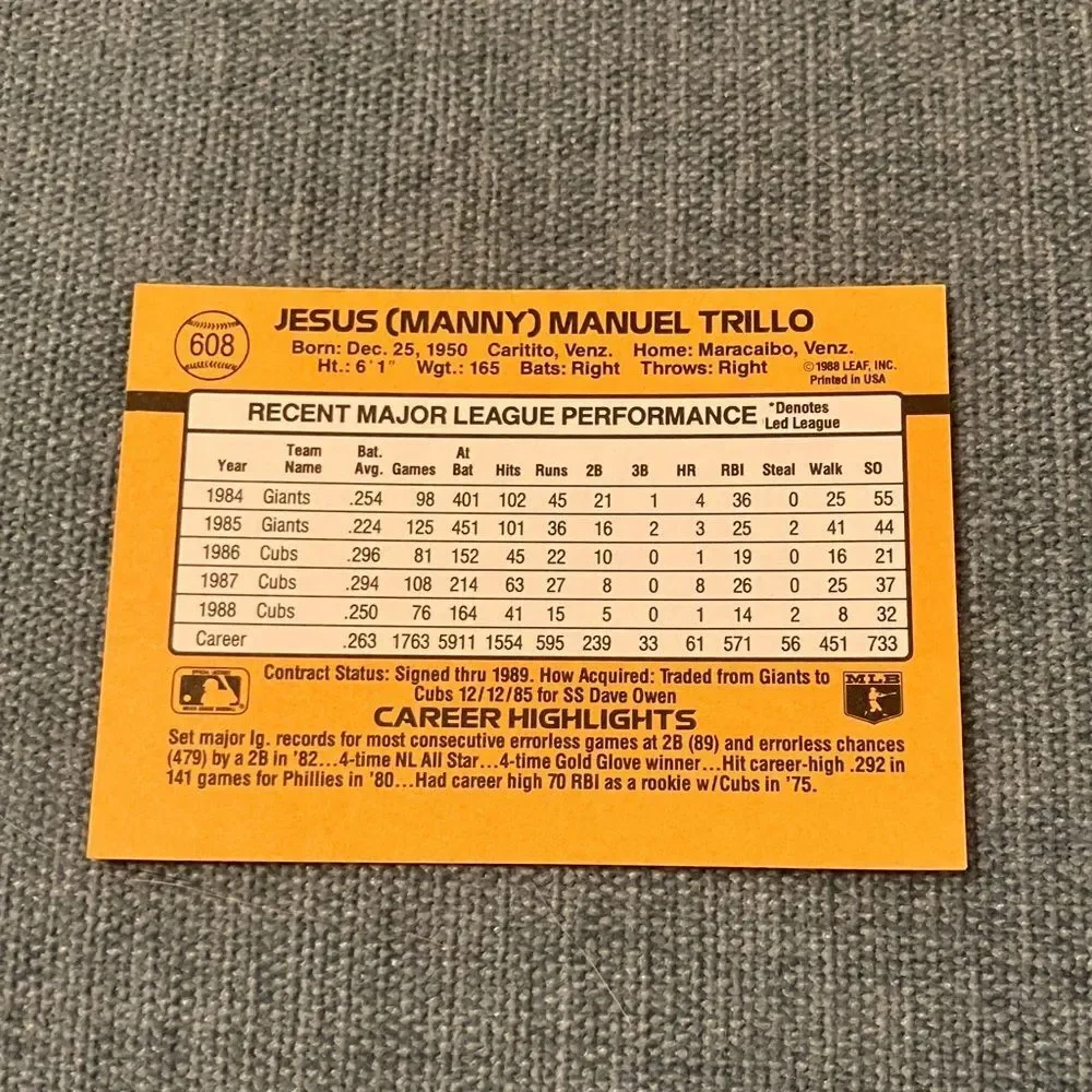 1989 Donruss Chicago Cubs Baseball Card Trading Card